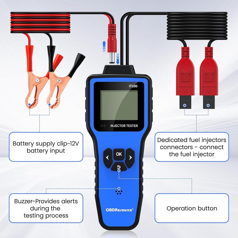 OBDResource Automotive Car Fuel Injector Tester and Adapter Kit,12V Vehicle Fuel System Diagnostic Tool with LED Display,10 Pulse Modes Injector Tester,12V/5V DC Output Power - Image 2
